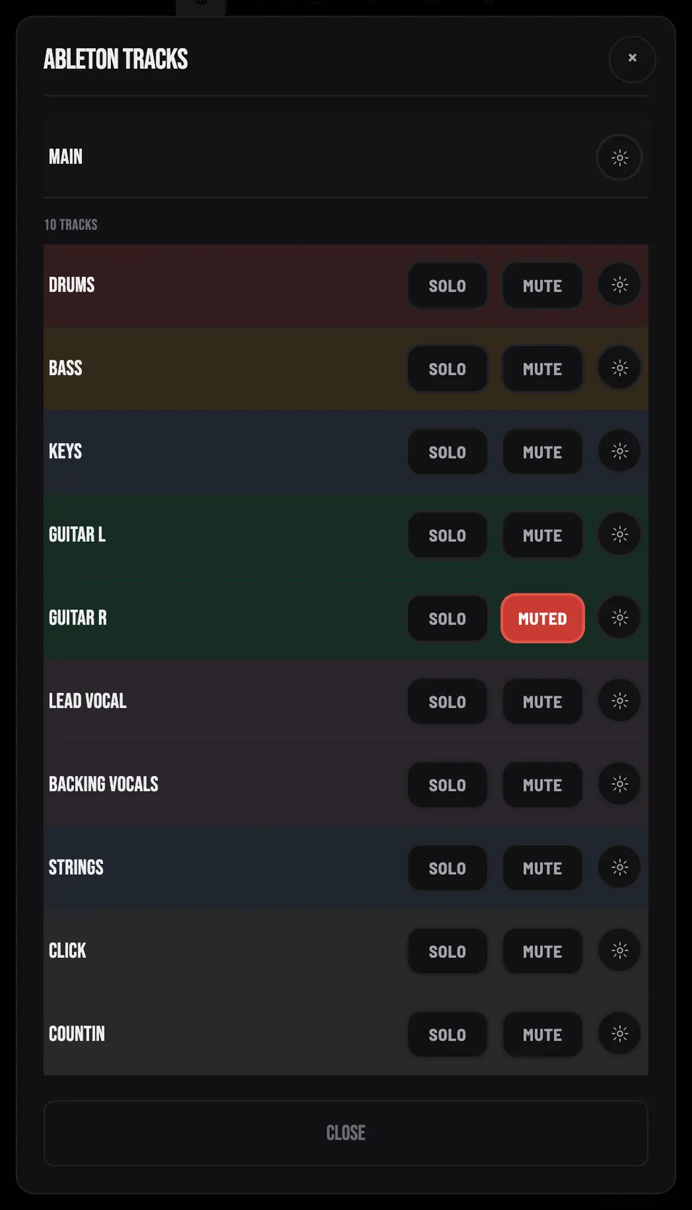 Markerlist Ableton Tracks panel with solo and mute buttons